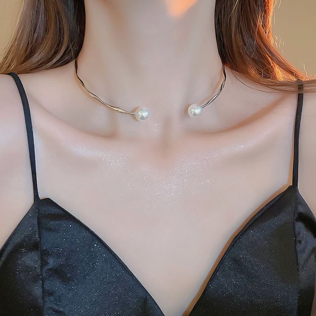 Calafa-Faux Pearl Alloy Torc Necklace
