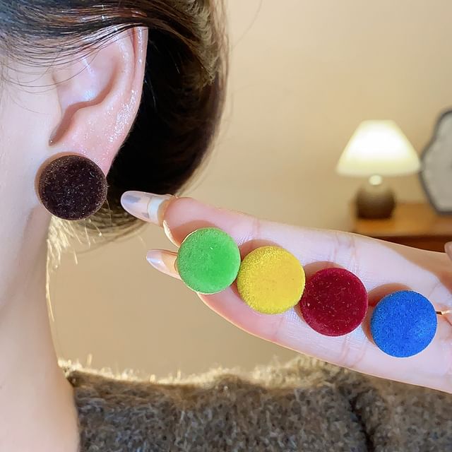 Calafa-Flocking Round Alloy Stud Earring