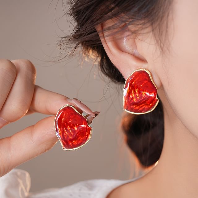 Calafa-Irregular Glaze Alloy Stud Statement Earring
