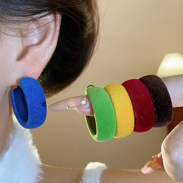 Calafa-Plain Flocking Alloy Leverback Hoop Earring