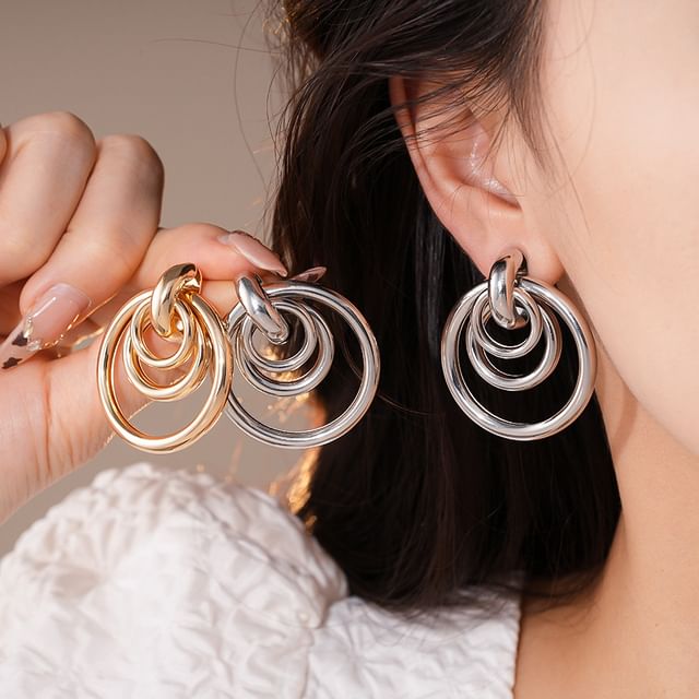Calafa-Twisted Ear Stud Layered Hoop Drop Earring