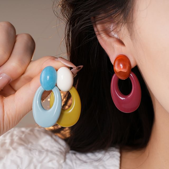 Calafa-Two Tone Oval Drop Earring