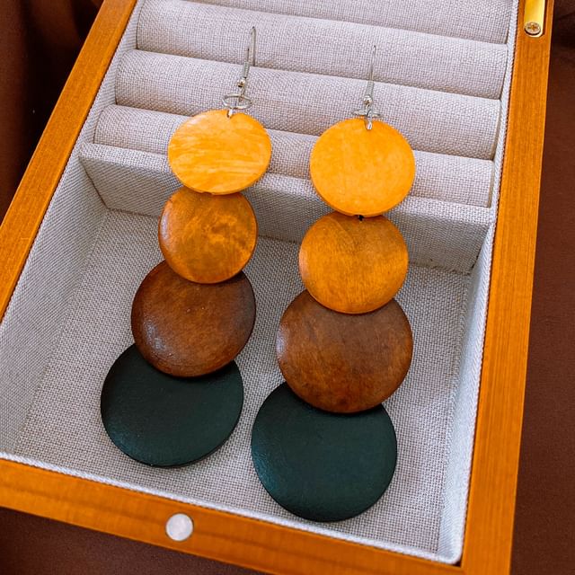 Calafa-Wooden Disc Drop Earring