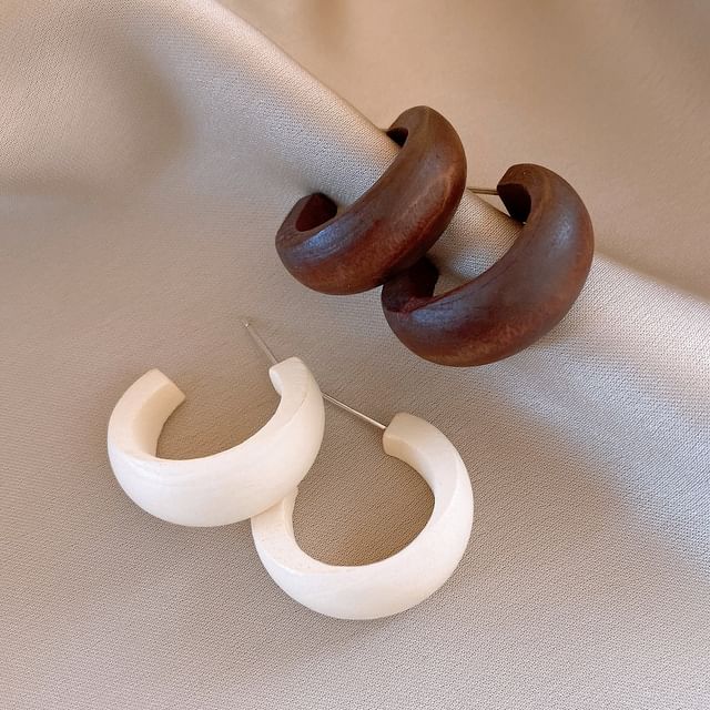 Calafa-Wooden Half Hoop Earring