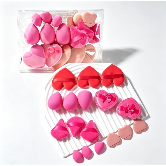Candy Drop-Set of 17 Heart Shape Makeup Puff Set