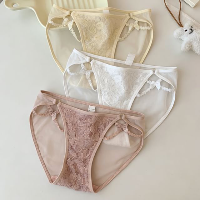 Candyiry-Bow Accent Lace Panties