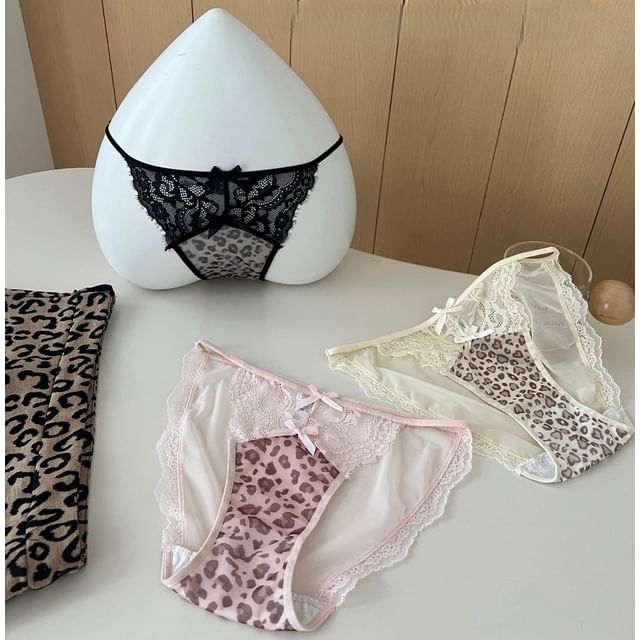 Candyiry-Leopard Print Lace Thongs