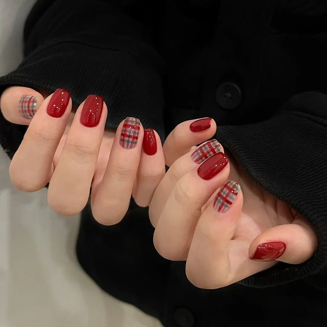 Candyvina-Plaid Squoval Press On Nail