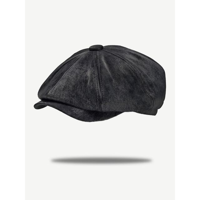 CapNap-Faux Leather Newsboy Cap