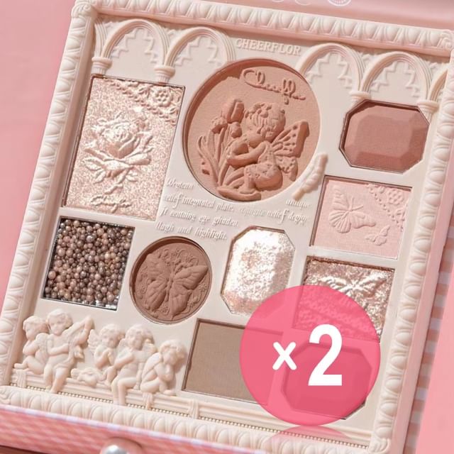 CHEERFLOR-Angel Gallery Series Embossed Makeup Palette - 3 Types 2pcs Bundle Set