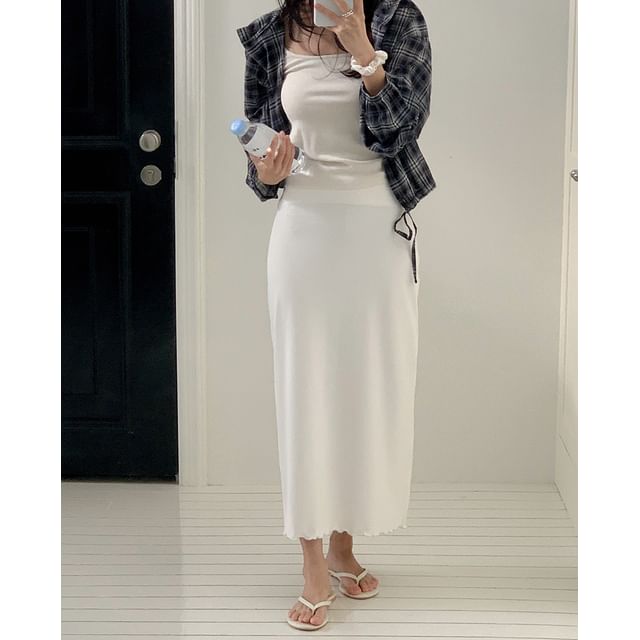 CHERRYKOKO-Lettuce-Hem H-Line Long Skirt