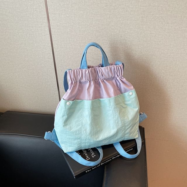 Chestnut Party-Color Block Panel Fabric Backpack