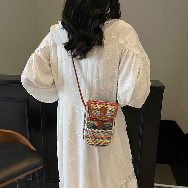Chestnut Party-Toggle Straw Mobile Phone Crossbody Bag