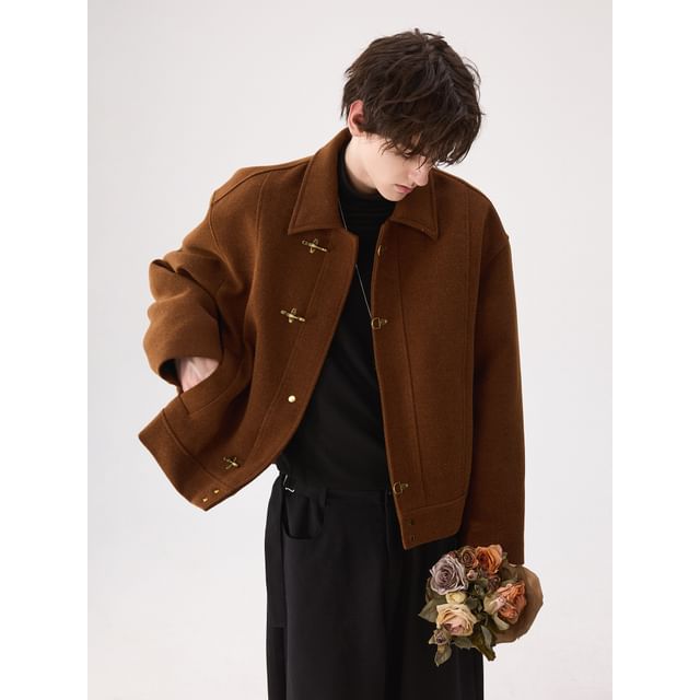 CHIC ERRO-Collared Plain Buckled Button Jacket