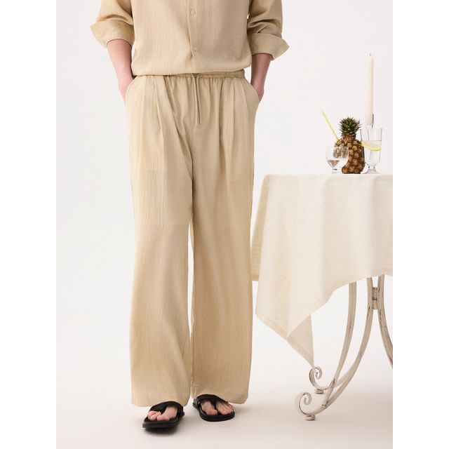CHIC ERRO-Drawstring Waist Plain Straight Leg Pants