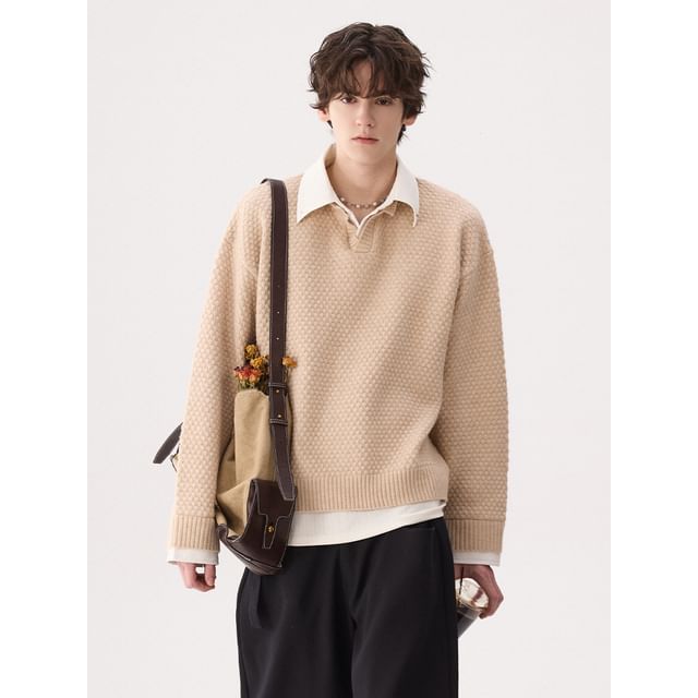 CHIC ERRO-Drop Shoulder Mock Two Piece Polo Sweater
