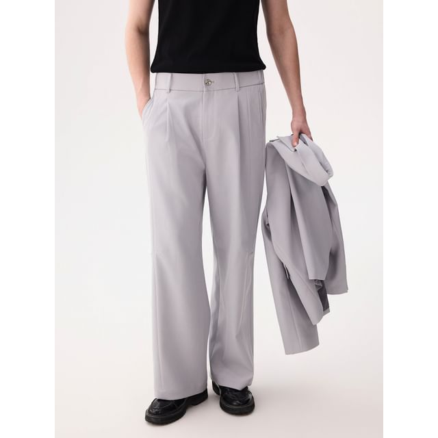 CHIC ERRO-Mid Rise Plain Straight Leg Pants