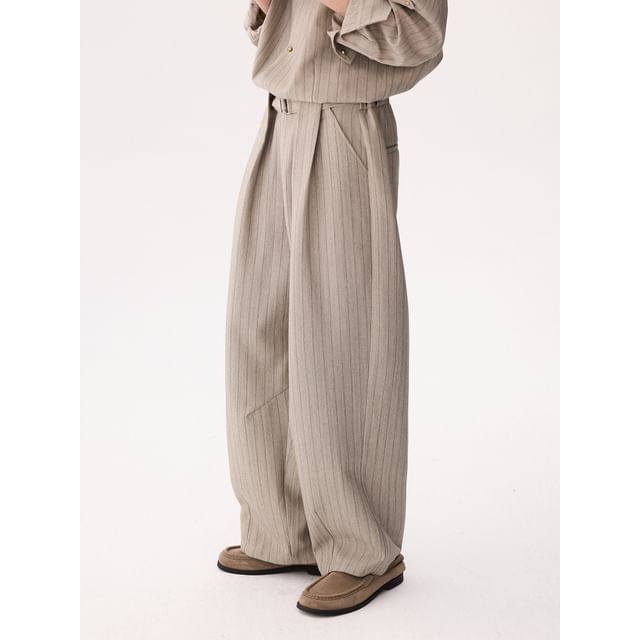 CHIC ERRO-Mid Rise Striped Loose Fit Pants