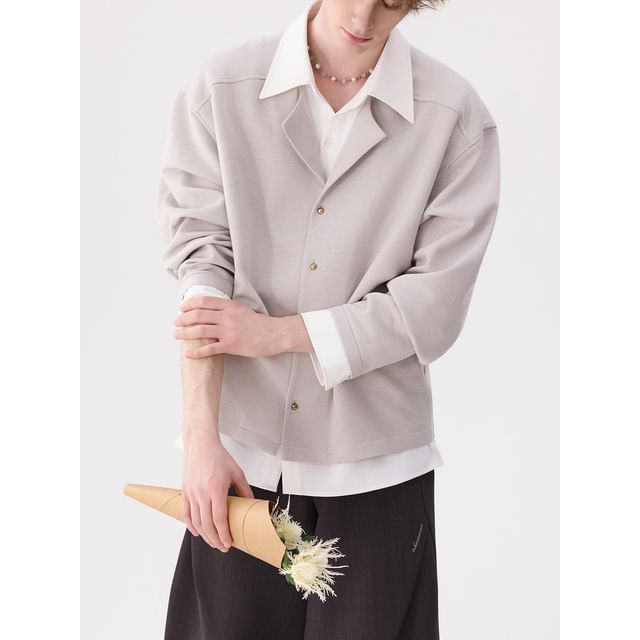 CHIC ERRO-Mock Two-Piece Long-Sleeve Two Tone Shirt