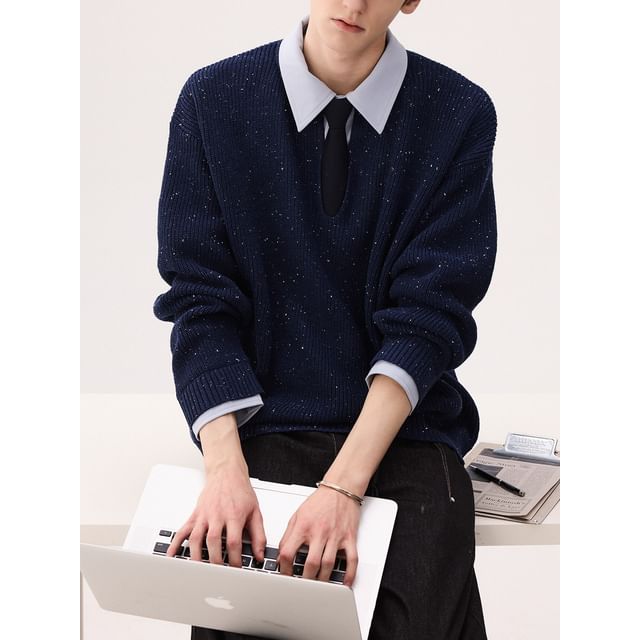 CHIC ERRO-Mock Two-Piece Polo Sweater