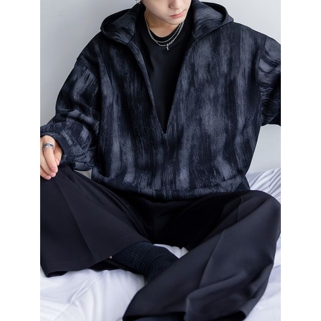 CHIC ERRO-Mock Two-Piece V-Neck Tie Dye Hoodie