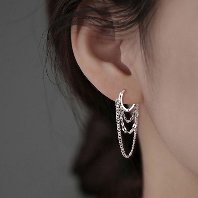 Chimerro-Chain Layered Alloy Huggie Earring