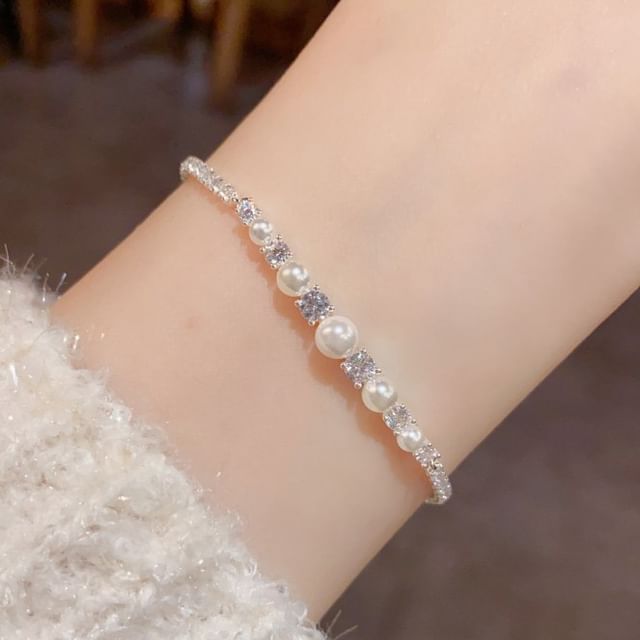 Chimerro-Faux Pearl Rhinestone Alloy Bracelet