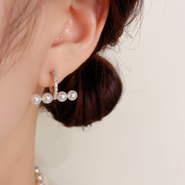 Chimerro-Faux Pearl Rhinestone Hoop Earring