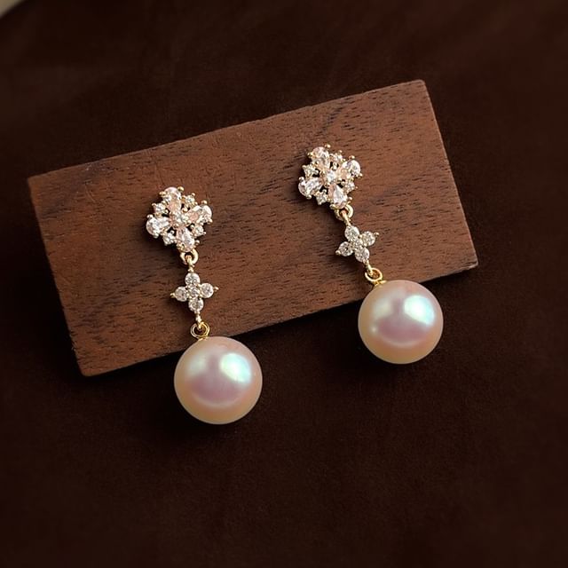 Chimerro-Faux Pearl Rhinestone Stud Earring Clip On Earring