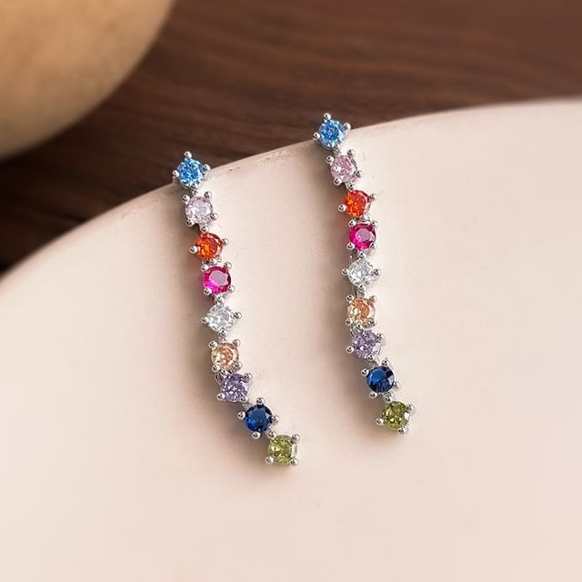 Chimerro-Rhinestone Bar Drop Earring Clip On Earring
