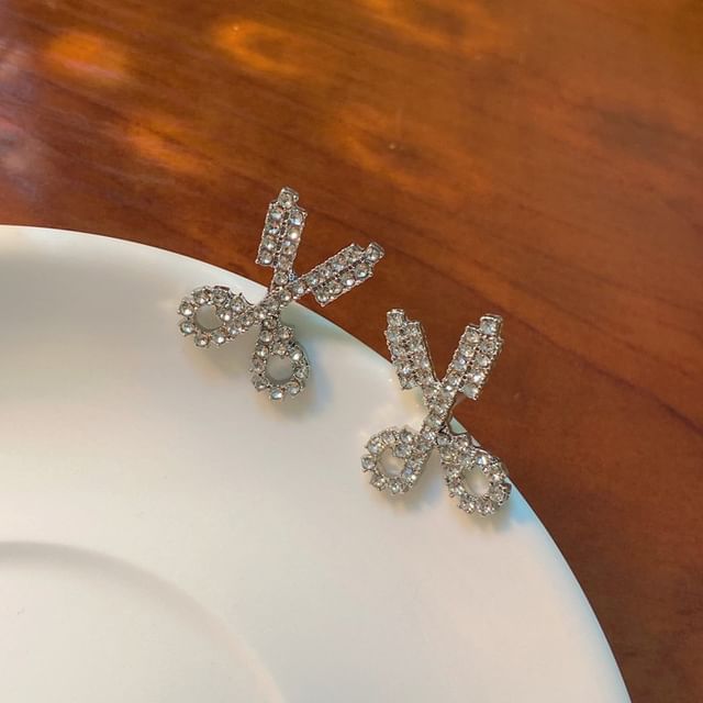 Chimerro-Scissors Rhinestone Alloy Stud Earring