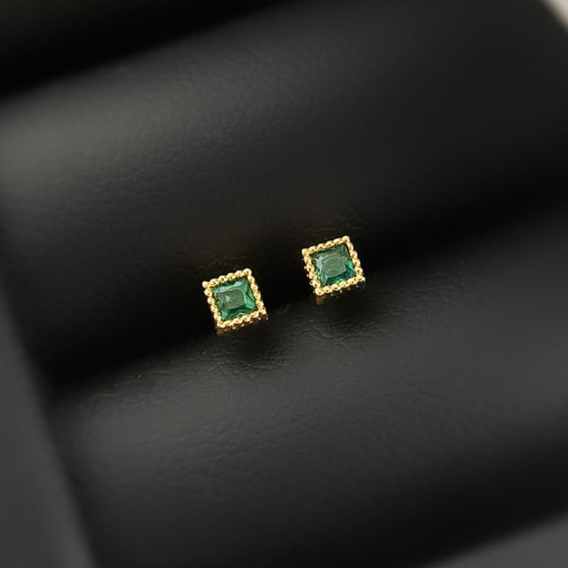 Chimerro-Square Rhinestone Alloy Stud Earring Clip On Earring