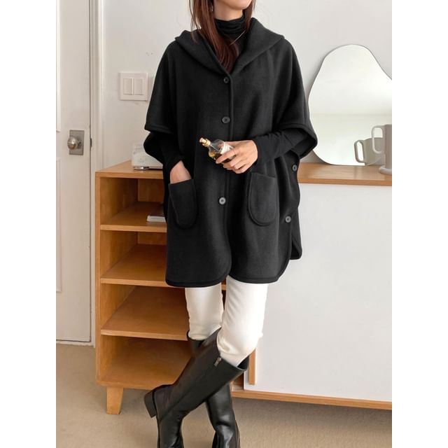 Chubby Girl-Button-Up Hooded Cape