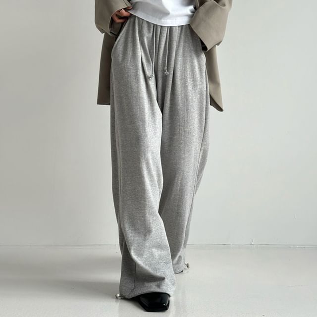 Chubby Girl-Elastic-Waist Drawstring Plain Shift Sweatpants