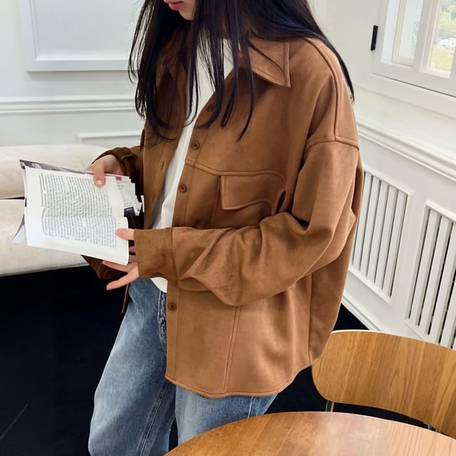 Chubby Girl-Lapel Plain Pocket Jacket