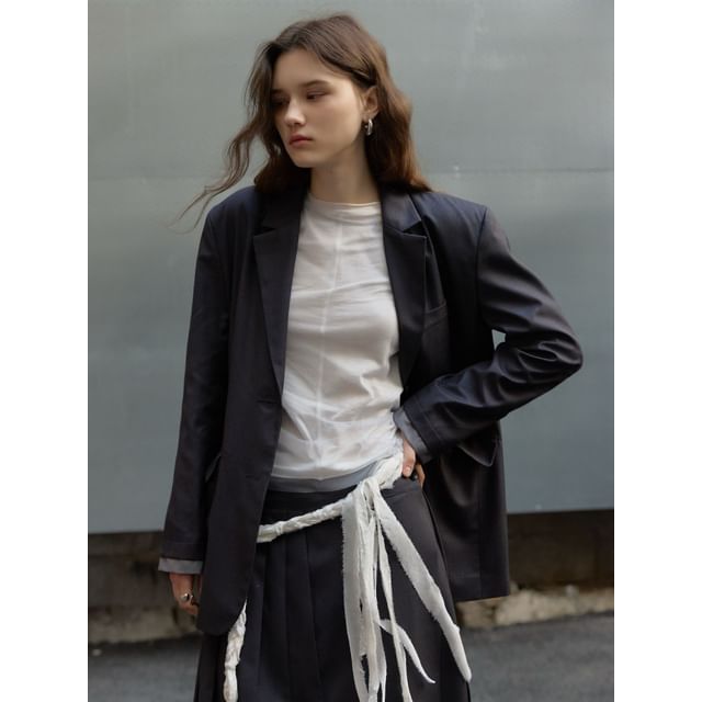 Chubby Girl-Long-Sleeve Plain Blazer