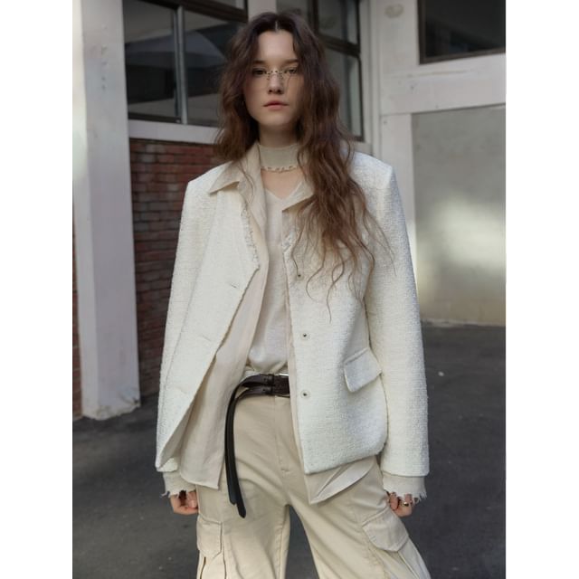 Chubby Girl-Long-Sleeve Tweed Button-Up Jacket