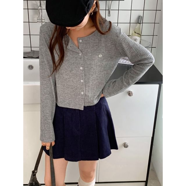 Chubby Girl-Ribbed Button-Up Cardigan