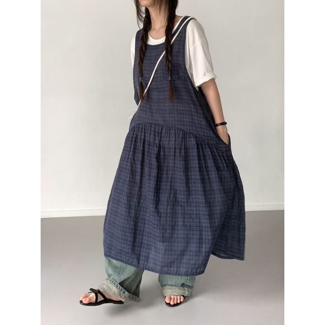 knee length dresses for ladies 100% Linen Loose Fit Button Waist Gathered Maxi Dress LUNA – LINTICO