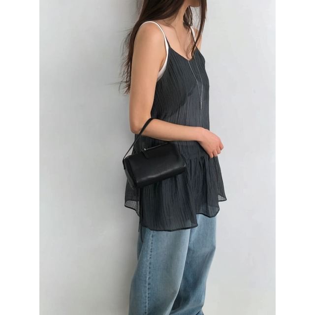 Chubby Girl-Spaghetti Strap Plain Drawstring Top