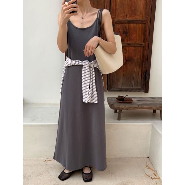 Chubby Girl-Spaghetti Strap Plain Dress