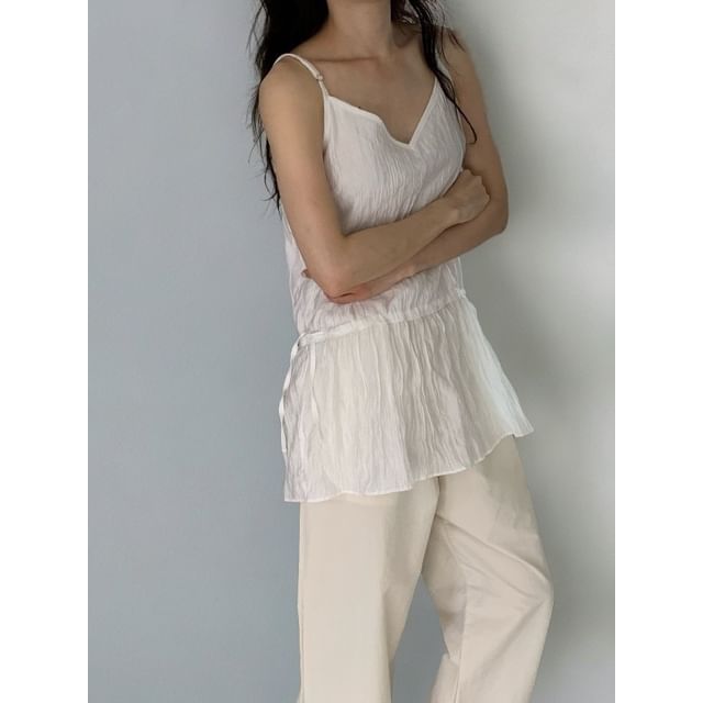 Chubby Girl-Spaghetti Strap V-Neck Plain Drawstring Waist Mini A-Line Dress