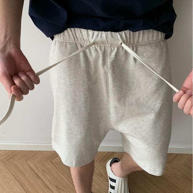 Chuoku-Drawstring Waist Plain Sweat Shorts