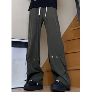 Chuoku-Drawstring Waist Plain Wide Leg Pants