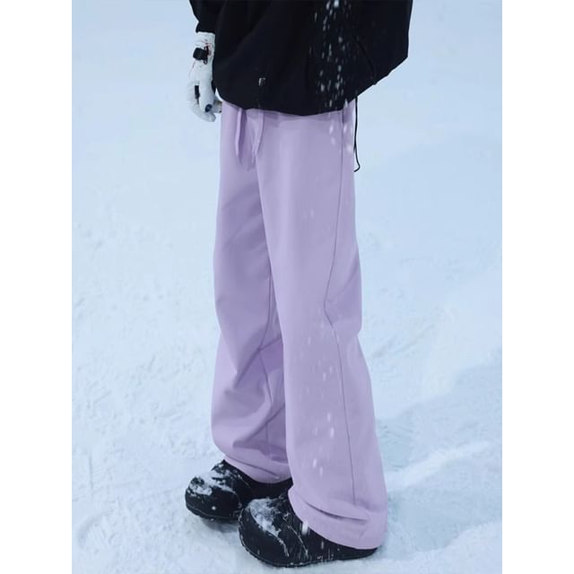 Chuoku-Drawstring Waist Plain Wide Leg Sweatpants