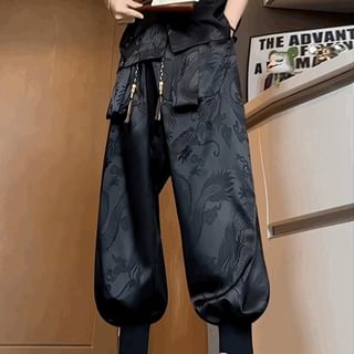 Chuoku-High Waist Jacquard Harem Pants