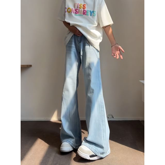 Chuoku-High Waist Washed Flared Jeans