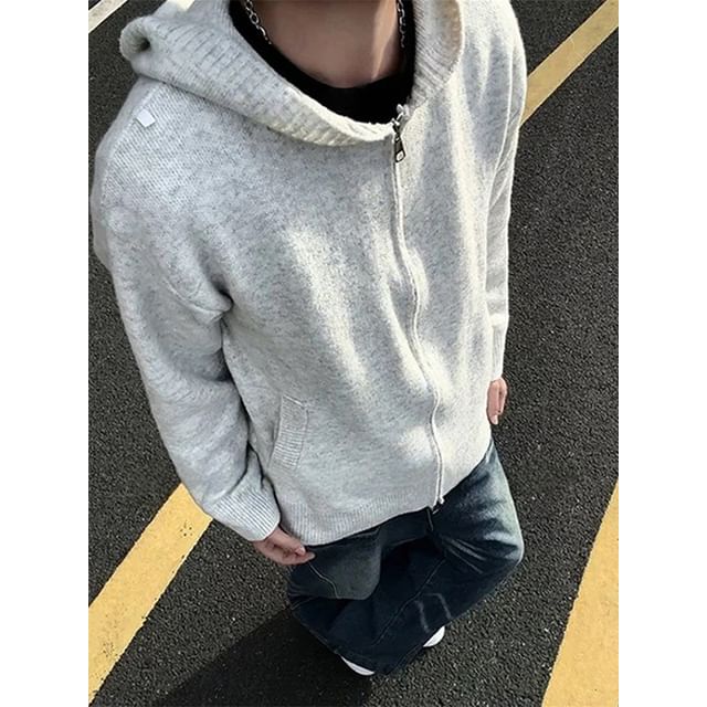 Chuoku-Hooded Plain Zip Cardigan