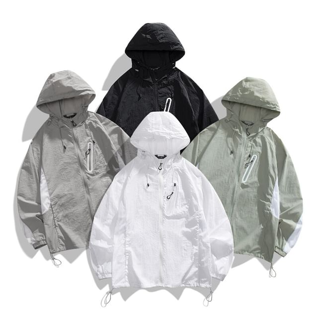 Chuoku-Hooded Plain Zip-Up Light Jacket