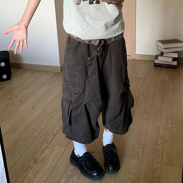 Chuoku-Mid Rise Plain Cargo Jorts